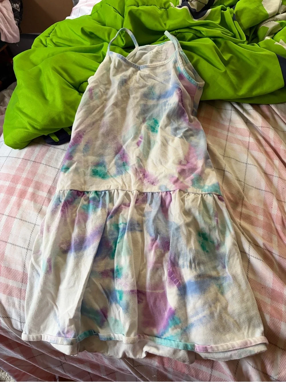 The Children's Place White Tie-Dye Tank Dress with Purple & Teal Accents